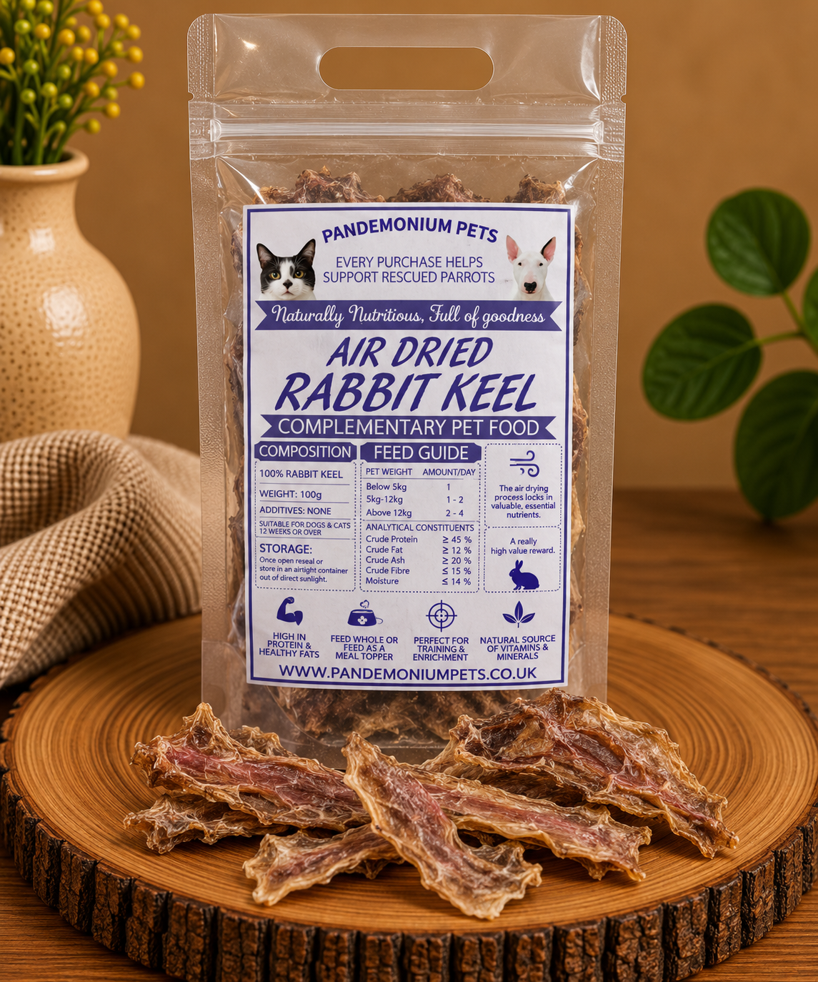 Air Dried Rabbit Keel 100g product pouch