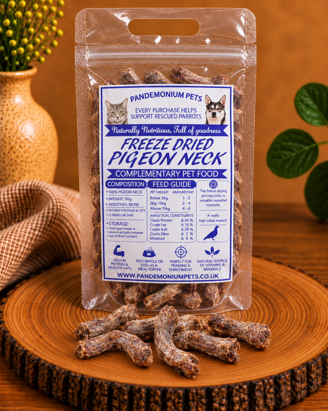 Freeze Dried Pigeon Neck 50g product pouch