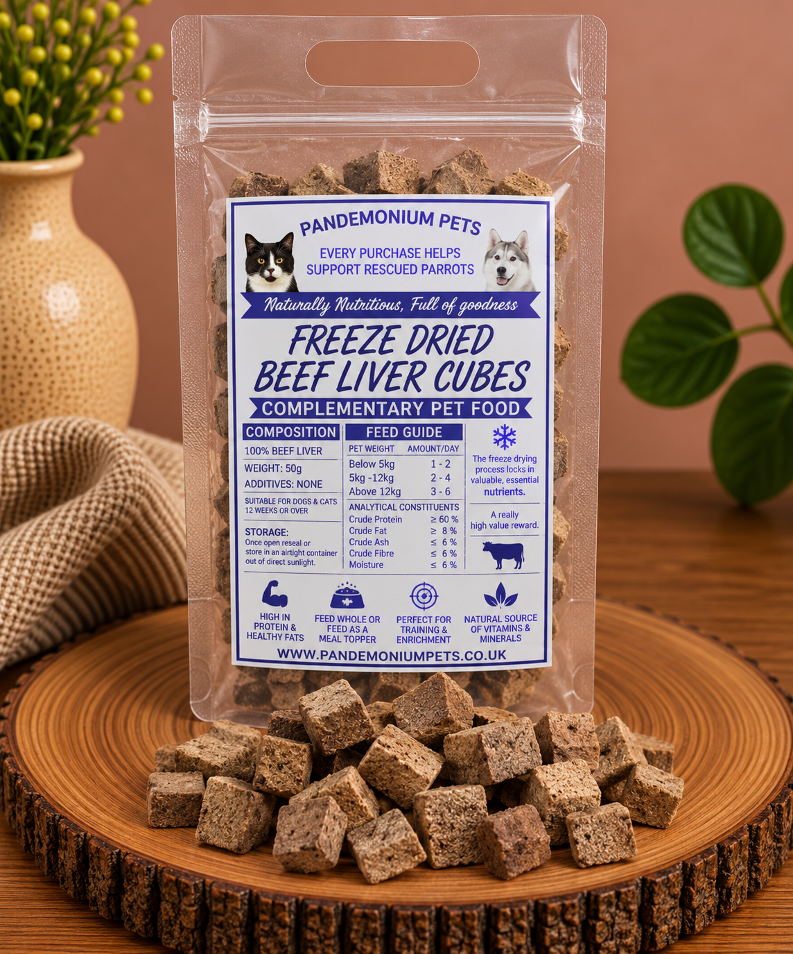 Freeze Dried Beef Liver Cubes 50g product pouch