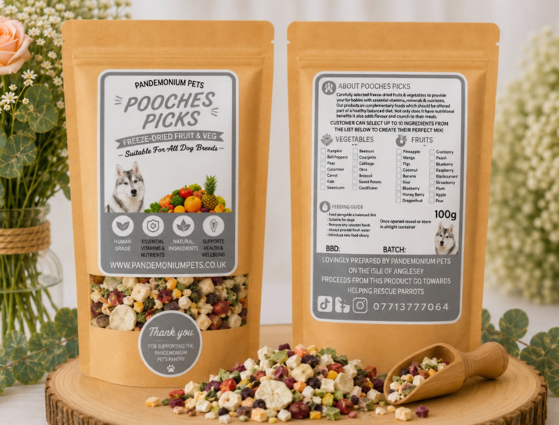 Pooches Picks custom freeze-dried fruit and veg mix for dogs 100g | Pandemonium Pets