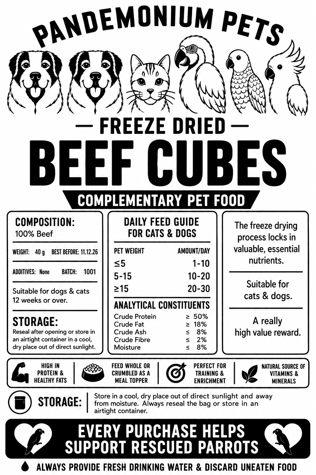 Freeze Dried Beef Cubes product label