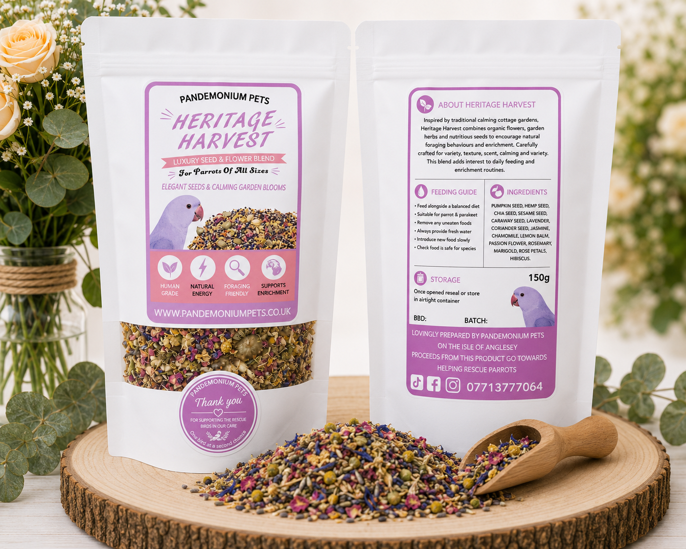 Seed, herb and botanical mix for parrots – natural foraging enrichment, 150g | Pandemonium Pets
