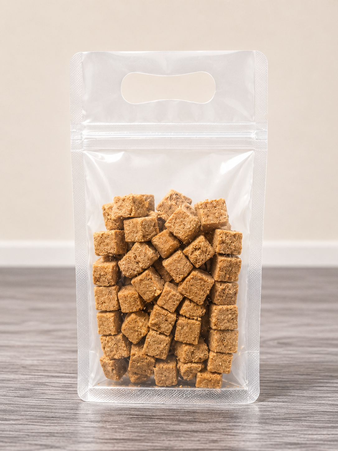 Freeze Dried Beef Cubes in clear bag