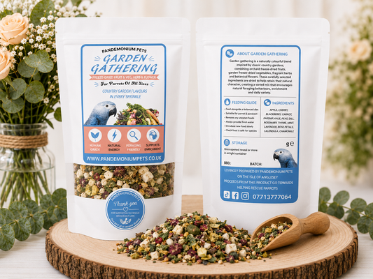 Fruit, veg and botanical mix for parrots – natural foraging blend, 150g | Pandemonium Pets