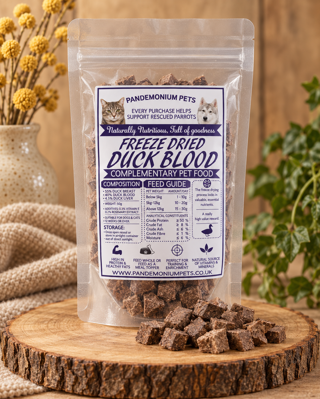 Freeze Dried Duck Blood 50g product pouch